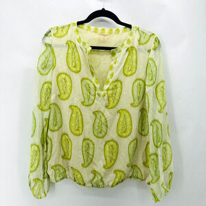 GIAMBATTISTA VALLI PARIS Blouse Silk Sheer Sz M It 44 Green Paisley Luxury Money